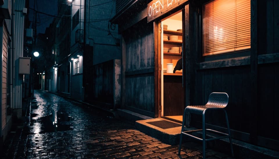 Recraft V4.1 Pro's answer to the same prompt: a ramen bar sign reading OPEN LATE on a rainy night