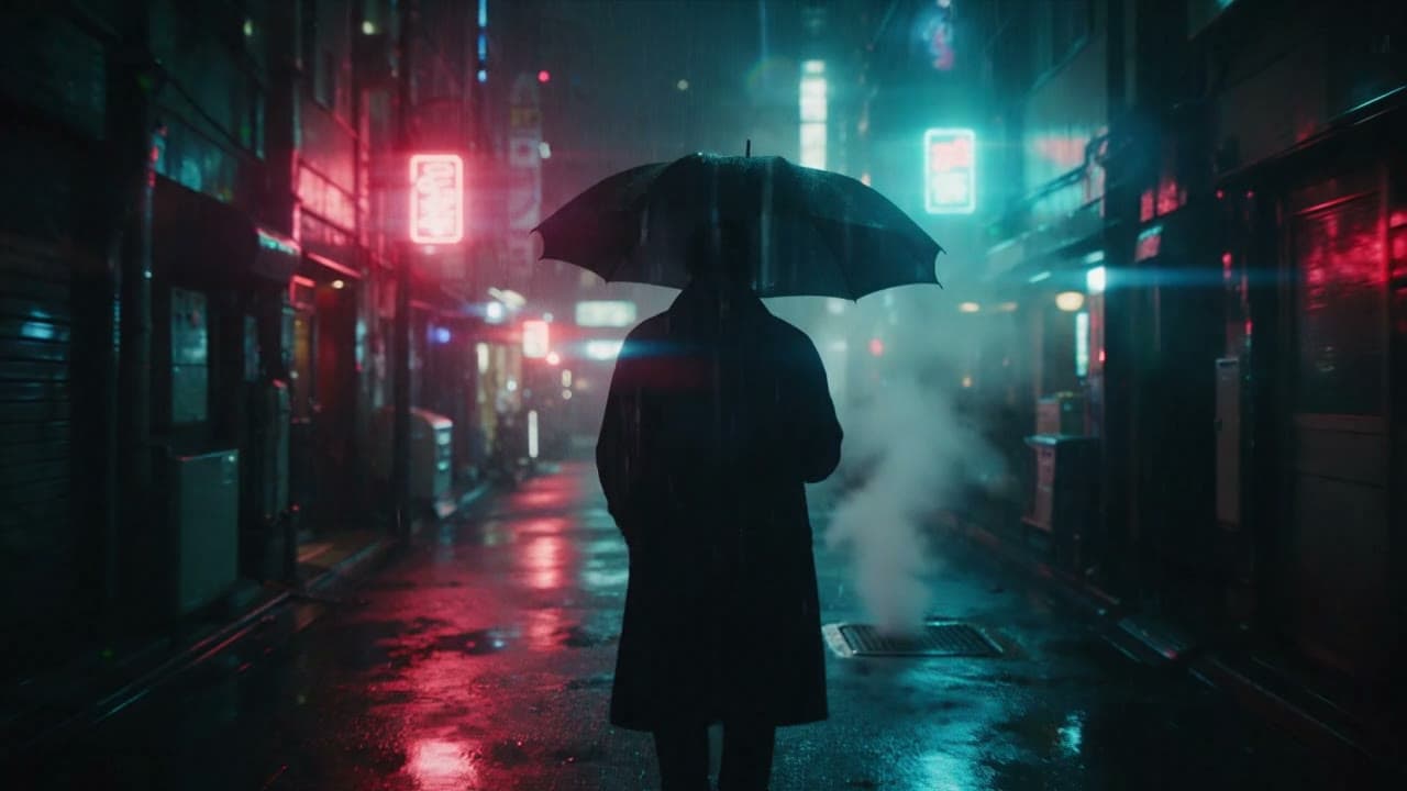 Neon rain alley, generated on Leap