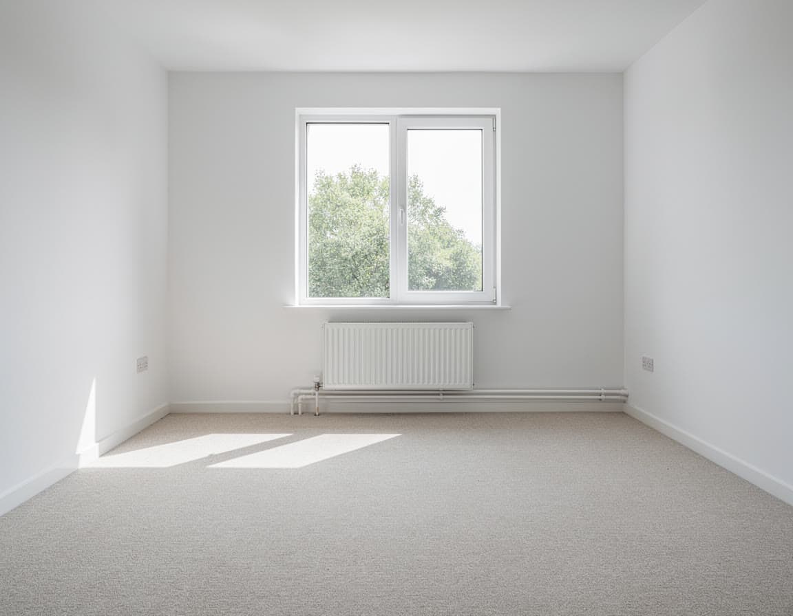 An empty white room with one window