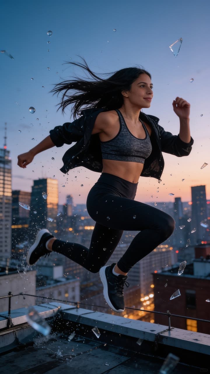 Mid-air at dusk, a real run on Leap