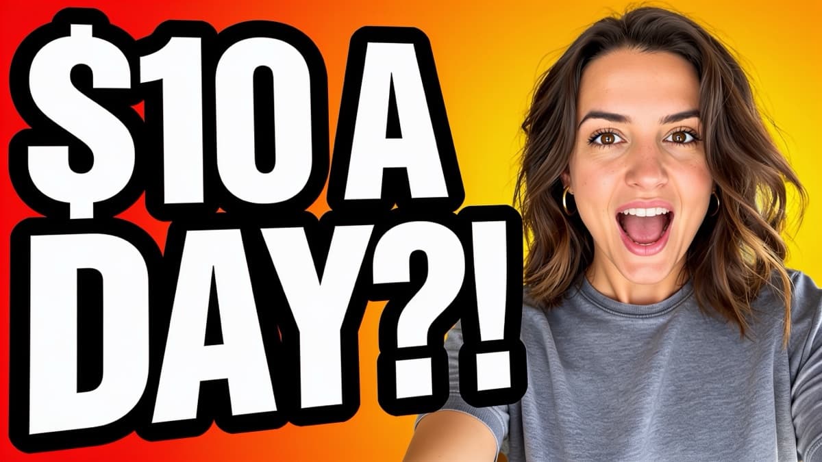 A YouTube thumbnail reading $10 A DAY?! beside the woman looking surprised
